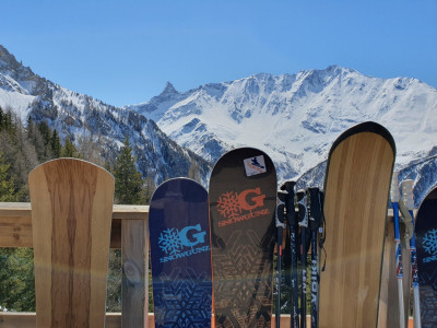 Arrivée sur la terrasse de Chez Paolo à l'autre bout du domaine à Peisey-Valandry, vue panoramique sur le sommet de la Plagne et le parc de la Vanoise
